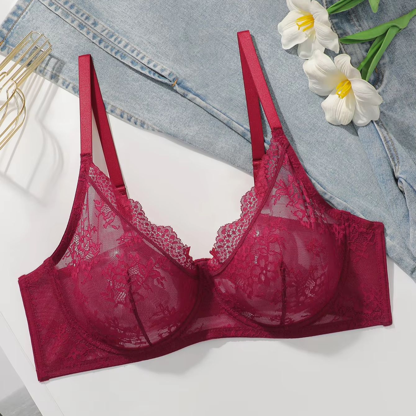 Women Plus Size Red Lace Sheer - đánh giá và giá Sheer Mesh Bra